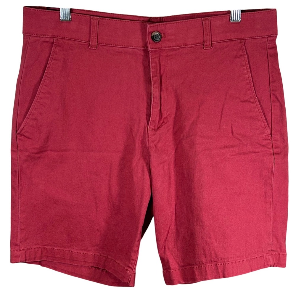 Chaps Mens Red Stretch Chino Shorts Size 32 Regular Fit Cotton Blend‎ Twill